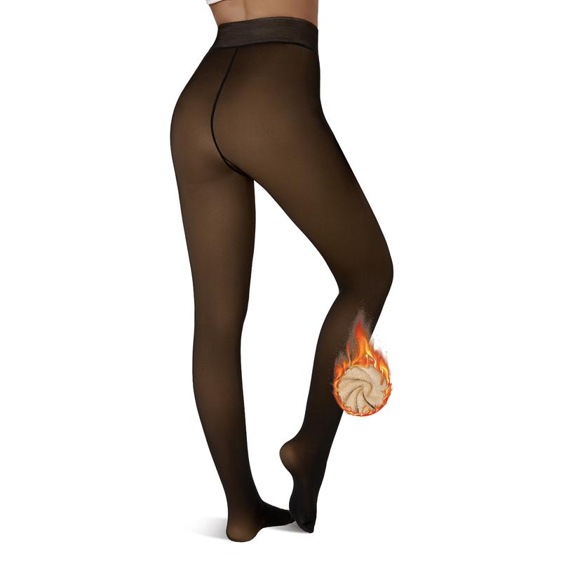 Fleece Lined Tights One-Lined Seams both front and back! Womenswear Size XS - 4XL Thermal Winter Basic Tights Leggings Thick Semi-Transparent Casual Underwear Pantyhose Closed Foot Available in Light Mid Deep Skin Tone 001