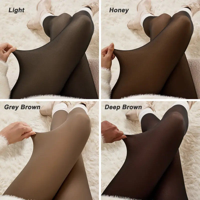 Fleece Lined Tights One-Lined Seams both front and back! Womenswear Size XS - 4XL Thermal Winter Basic Tights Leggings Thick Semi-Transparent Casual Underwear Pantyhose Closed Foot Available in Light Mid Deep Skin Tone 001