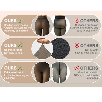 Fleece Lined Tights One-Lined Seams both front and back! Womenswear Size XS - 4XL Thermal Winter Basic Tights Leggings Thick Semi-Transparent Casual Underwear Pantyhose Closed Foot Available in Light Mid Deep Skin Tone 001